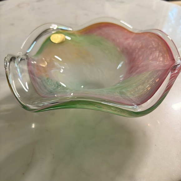 Vintage Murano pastel swirl pattern art glass bowl with fluted edges - Picture 2 of 9
